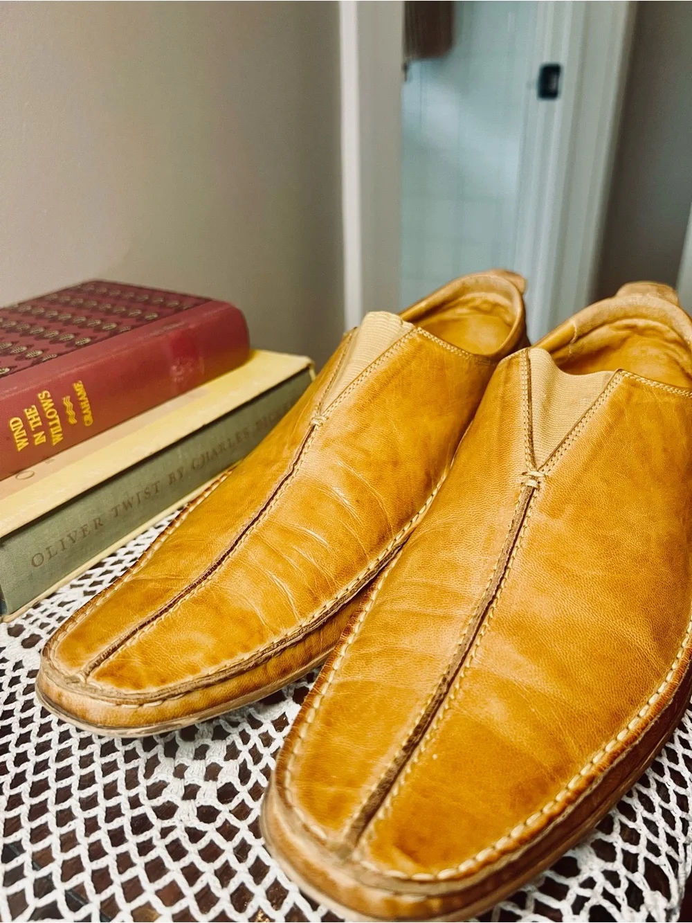 Vintage Handmade Leather Loafers Cognac Tan Men’s Size 10 Moc Toe